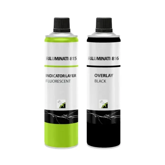Riluminati 815 fluorescent indicator layer and 816 black overlay spray cans